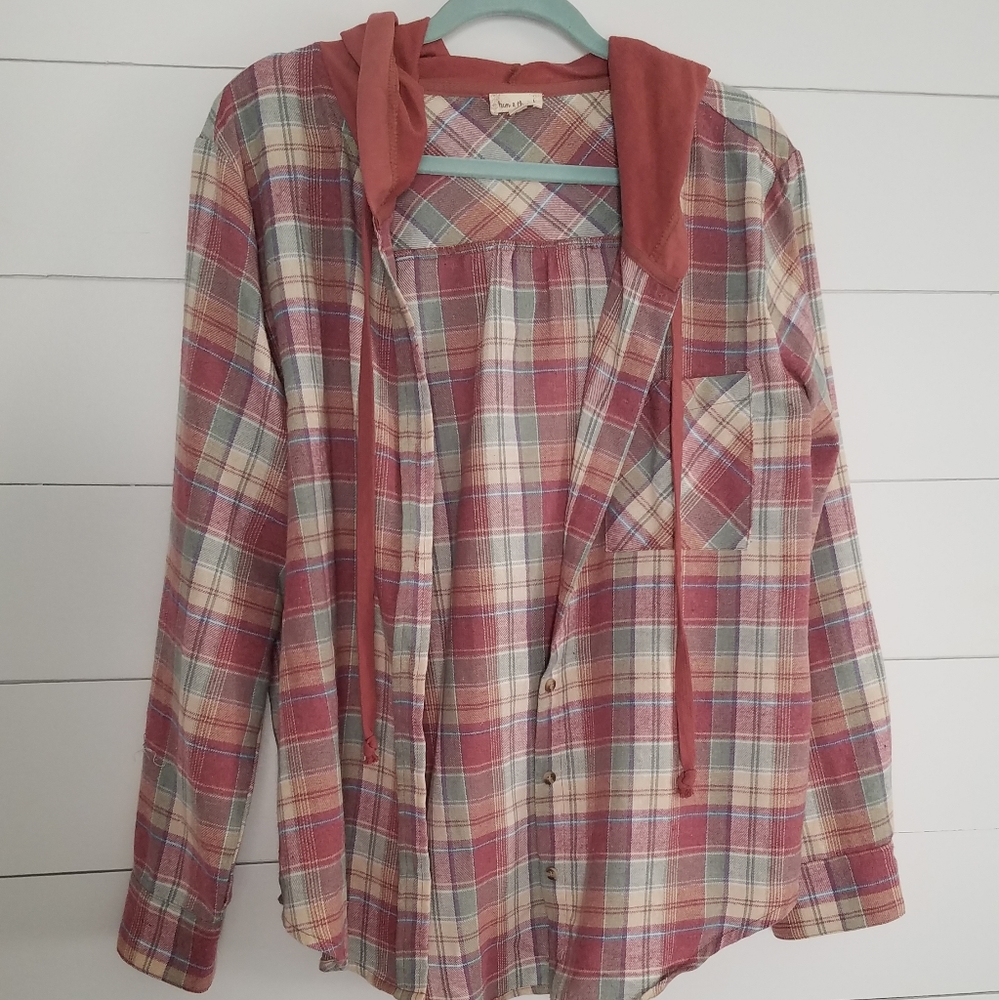 Flannel hooded shirt